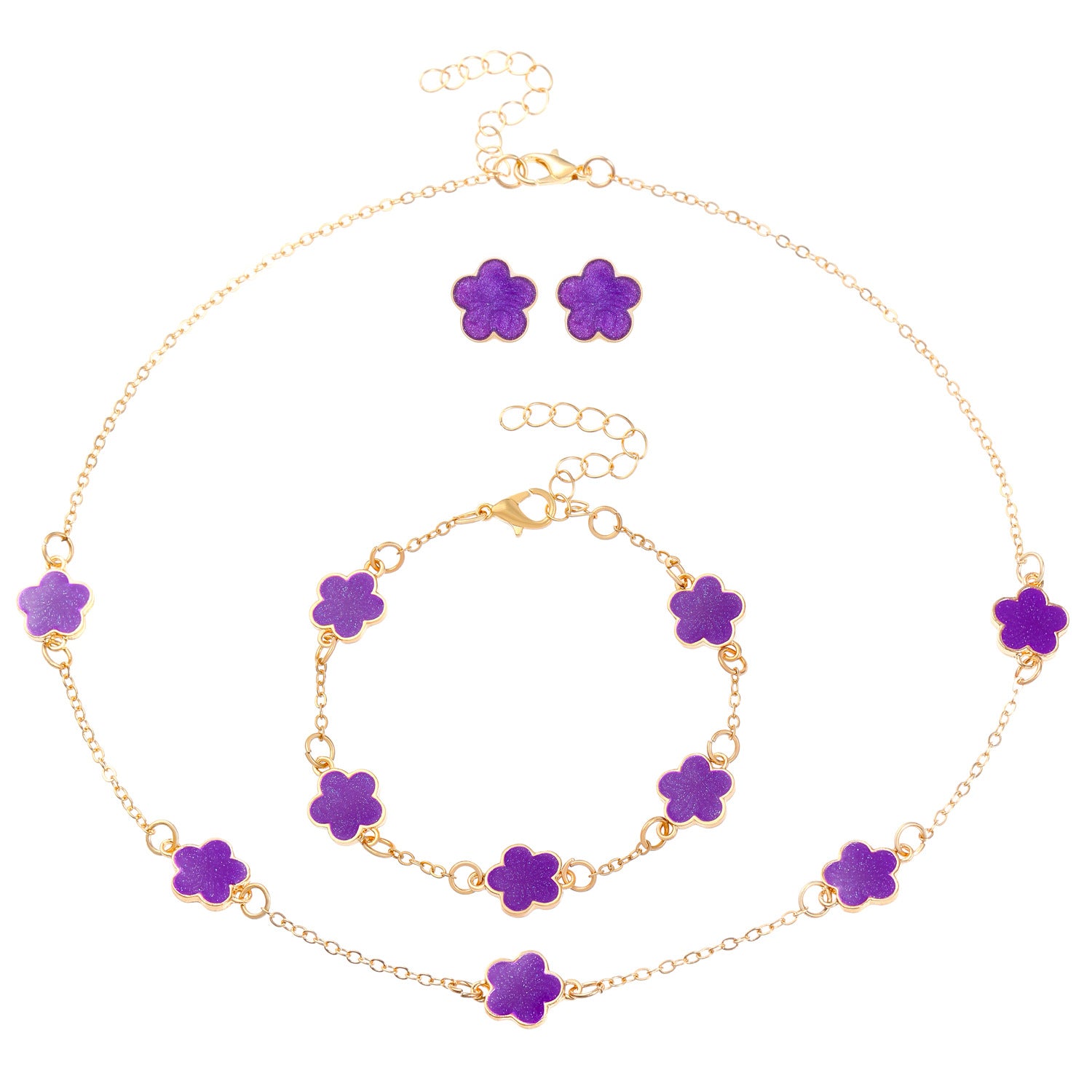 Wholesale Simple petal necklace five-leaf flower bracelet ring earrings 4-piece set
